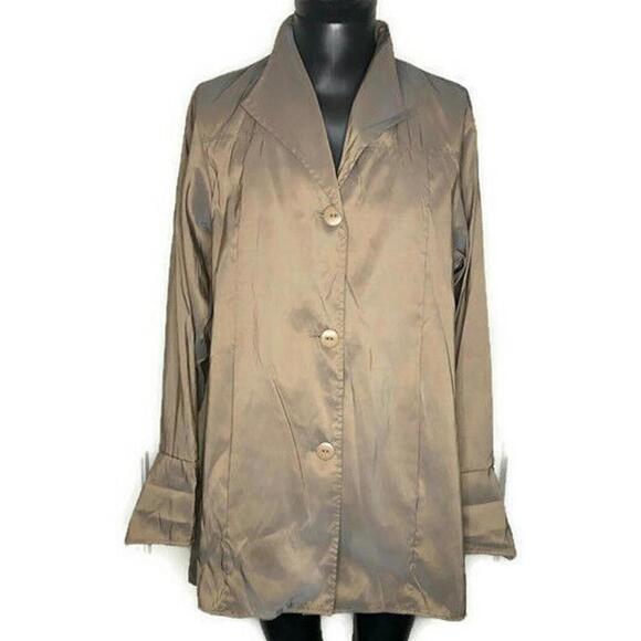 Maralyce Ferree Jackets & Blazers - Lagenlook Iridescent Button Up Nylon Coat Shirt Shacket Bronze
